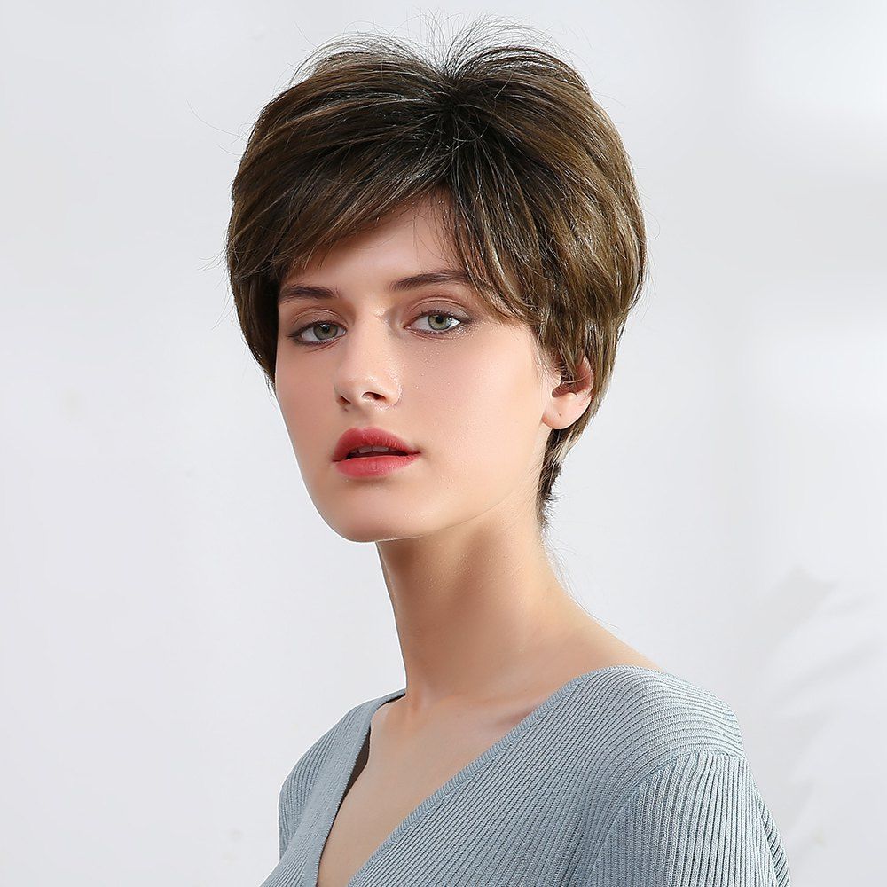 

Fashional Short Wig Synthetic Wig Daily Party Wig for Women Natural As Real Hair-Brown, Multi