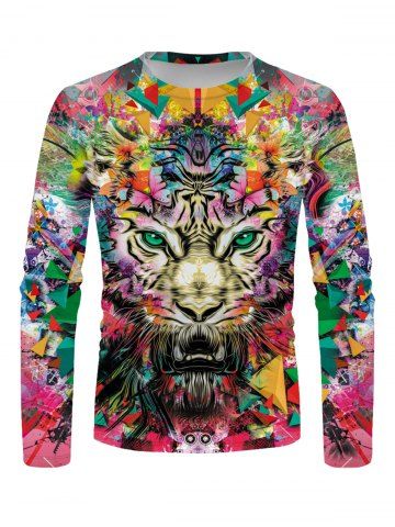 Colorful Tiger Graffiti Print Casual T-shirt - MULTI - 3XL