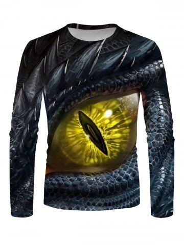 Dragon Eye Print Casual Long Sleeve T-shirt - MULTI - M