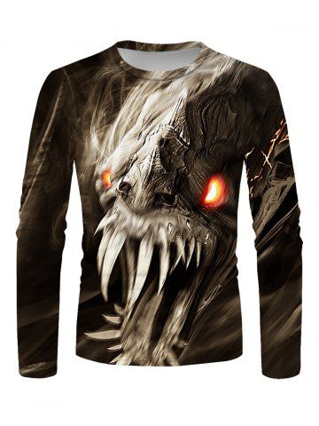 Dinosaur 3D Print Long Sleeve Casual T-shirt - MULTI - L