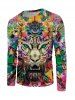 Colorful Tiger Graffiti Print Casual T-shirt -  