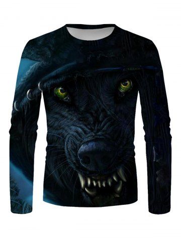 Animal Print Round Neck Long Sleeve Casual T Shirt - MULTI - M