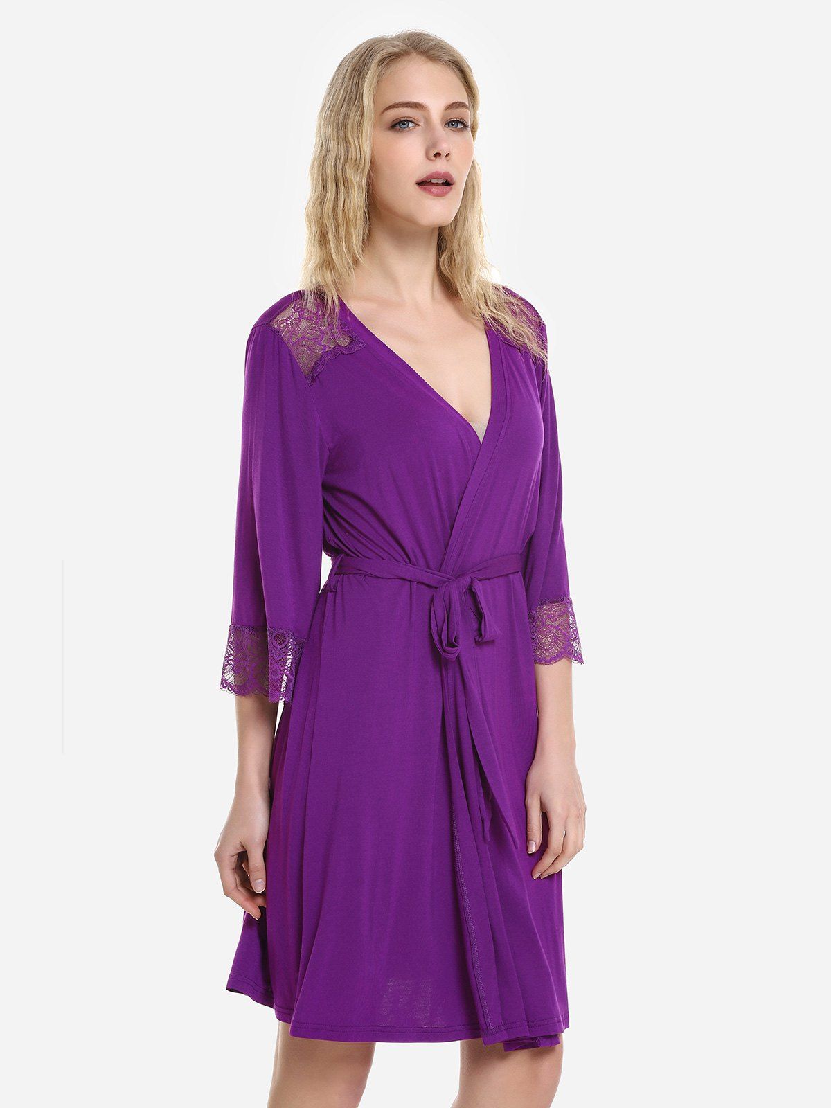 [71% OFF] ZAN.STYLE Front Open Nightgown Belt Sleepwear | Rosegal