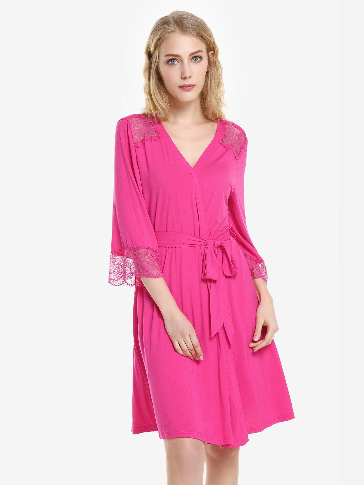 

ZAN.STYLE Front Open Nightgown Belt Sleepwear, Rose red