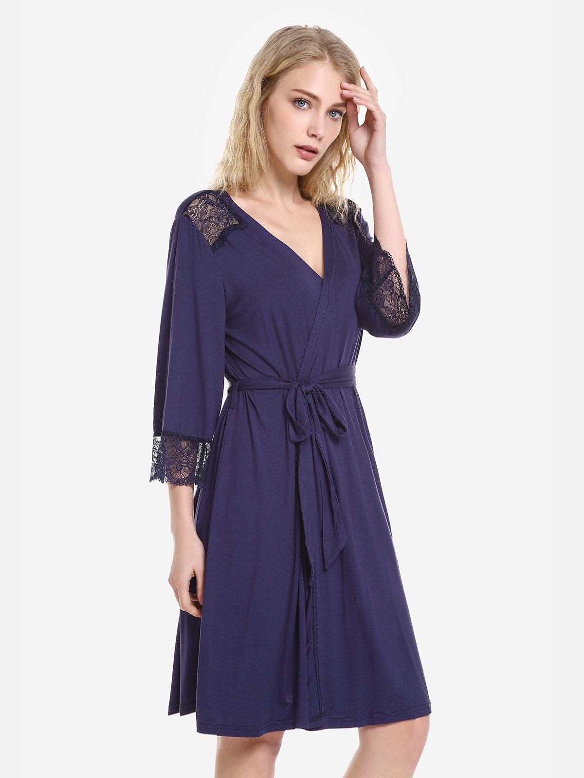 [71% OFF] ZAN.STYLE Front Open Nightgown Belt Sleepwear | Rosegal