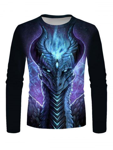Beast Totem Galaxy Print Long Sleeve Caausl T-shirt - MULTI - XL
