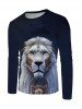 Lion Print Casual Long Sleeve T-shirt -  