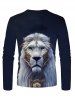 Lion Print Casual Long Sleeve T-shirt -  