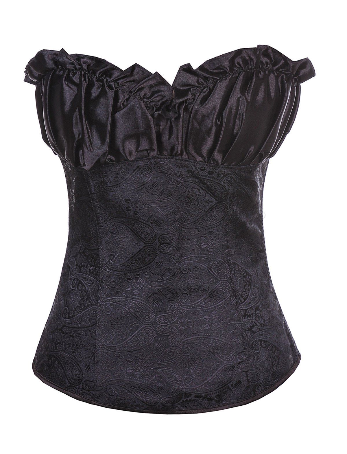 

Women sexy ruffled retro print Corset Bodyshaper Top, Black