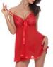 Women deep V-neck Sexy Floral Lace Teddy Lingerie Two Piece Babydoll Mesh Chemise Sleepwear -  