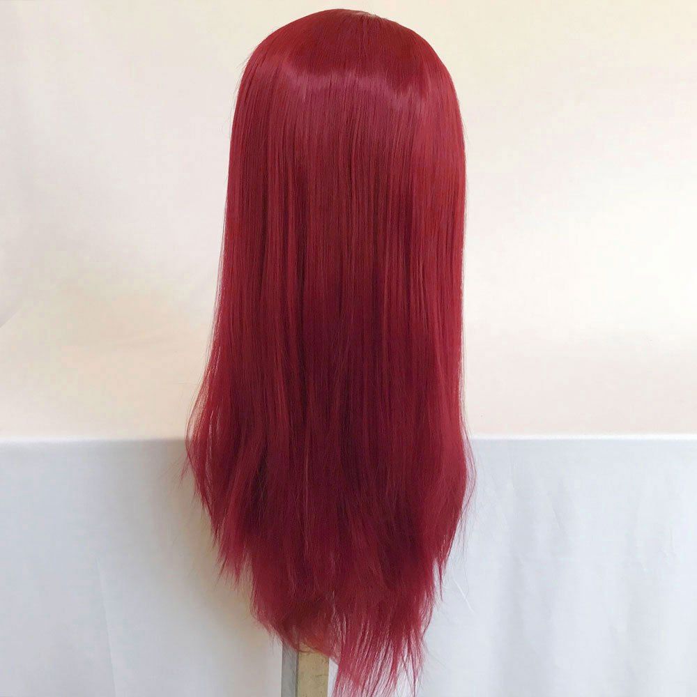

Women Long Ponytails Straight Lace Frontal Synthetic Wig, Red wine