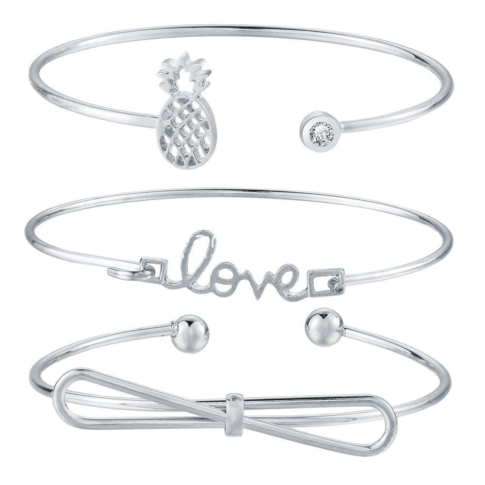 

3pcs Braclet Set Stainless Steel Crystal Braclet Star Moon Love Wedding Cuff Bangle Bracelet, Silver;siliver;gold