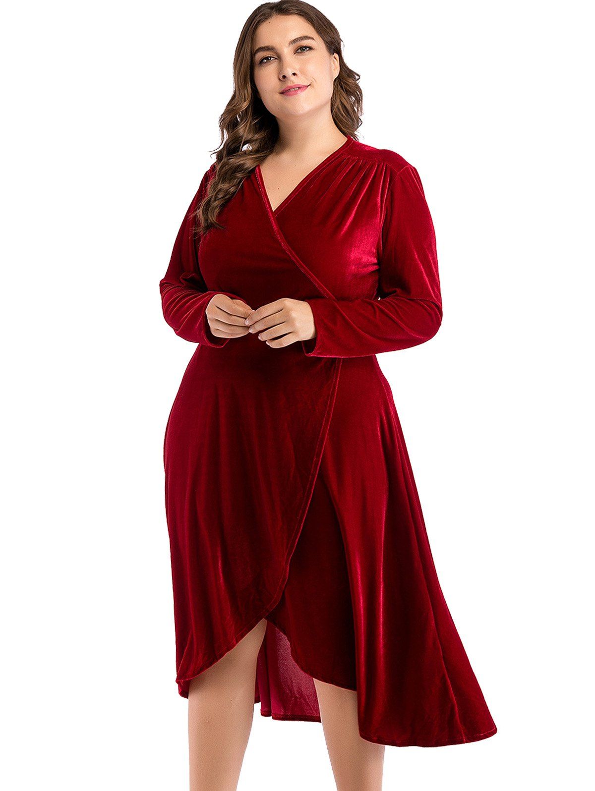 [34% OFF] Plus Size Velvet Long Sleeve Party Dress | Rosegal