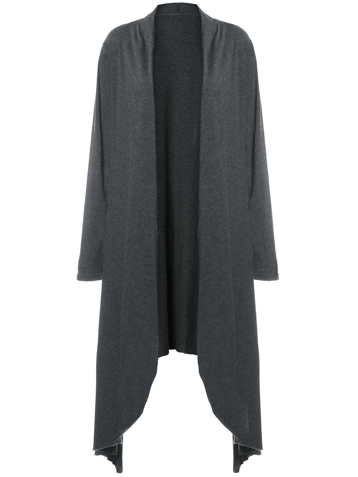 

Women Casual Long Sleeve Solid Irregular Hem Open Front Cardigan, Dark gray
