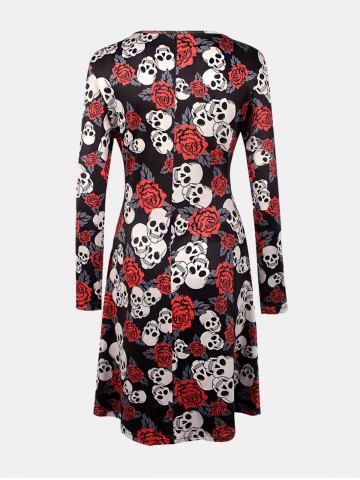 

Women's Round Neck Long Sleeves Halloween Printing A-line Dress, Black