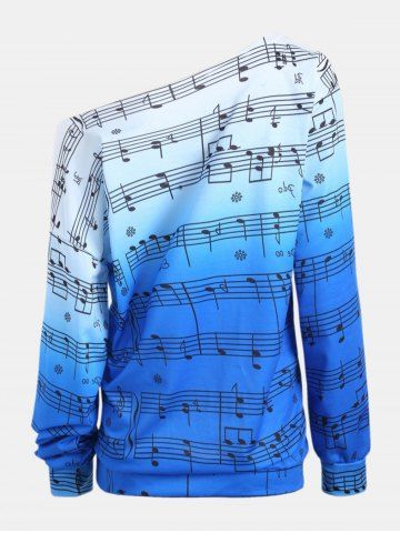 

Personality Gradually Change Color Note Printing Loose Long Sleeve Top, Blue