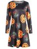 Women's Round Neck Long Sleeve Halloween Printing A-line Dress -  