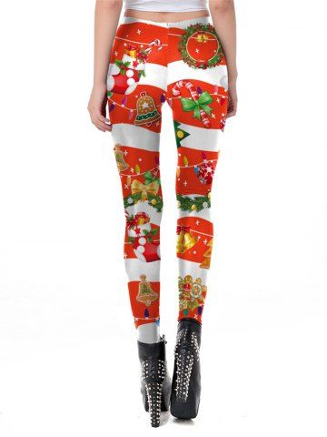 

Womens Sexy Christmas Print Active Workout Stretch Footless Leggings, Red;green