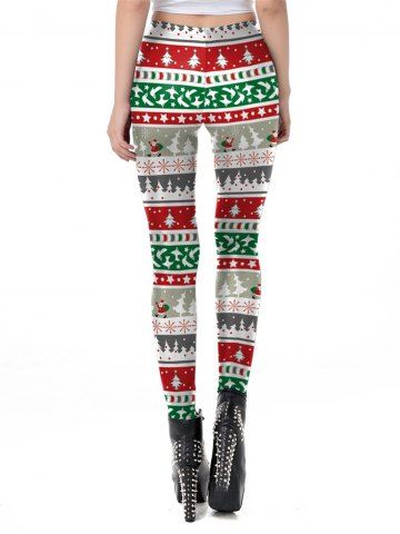 

Womens Autumn Winter Snowflake Graphic Printed Stretchy Leggings Pants, Red;green
