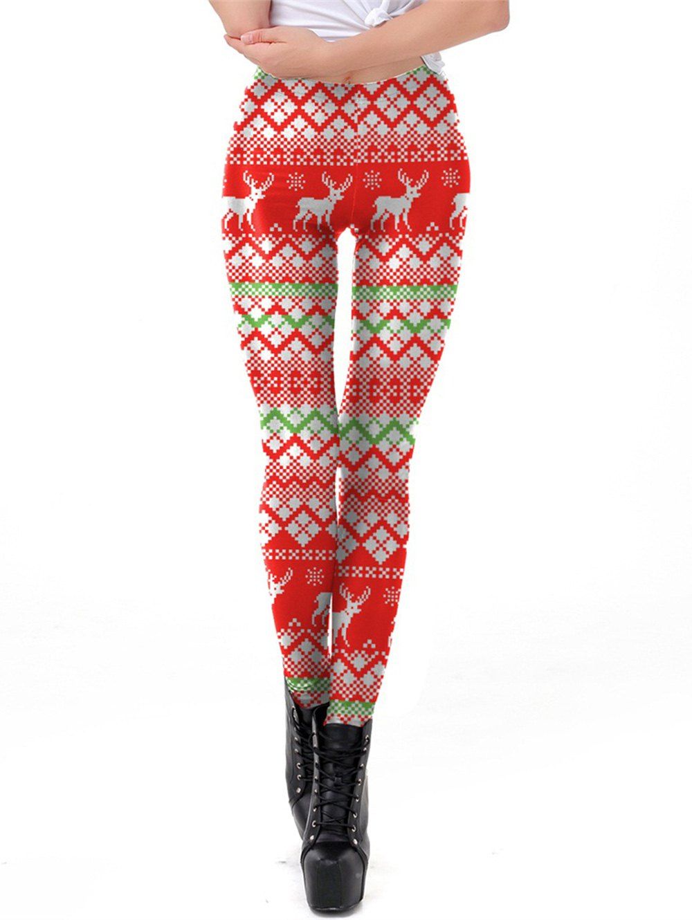 

2018 New Womens Autumn Winter Snowflake Graphic Printed Stretchy Leggings Pants Christmas leggings, Red