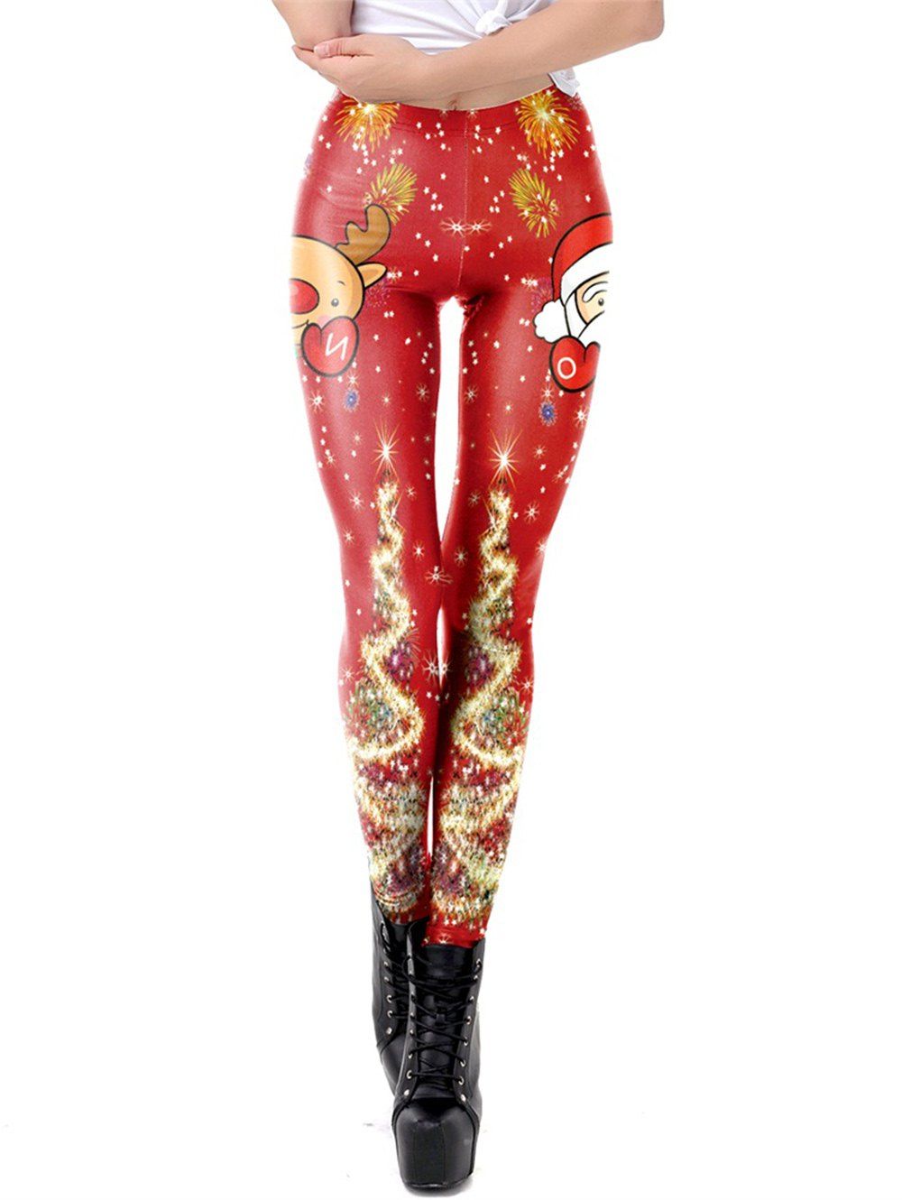 

Womens Christmas Printed Leggings High Waist Stretchy Tights, Red;green