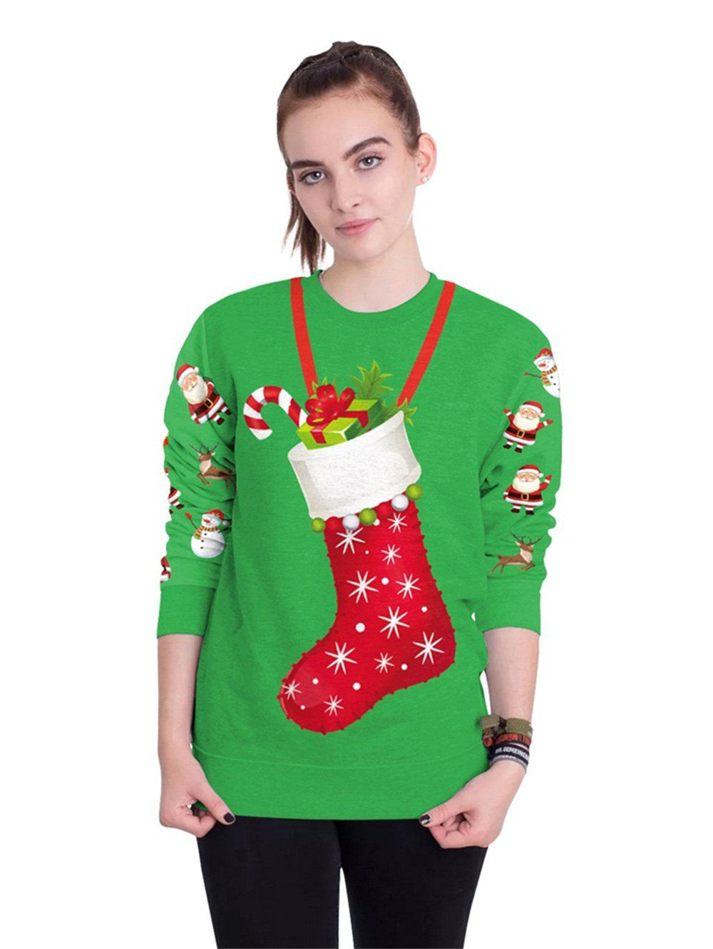 

2018 New Style Christmas Sweatshirts Unisex Funny Print Ugly long sleeves round neck Jumper, Green
