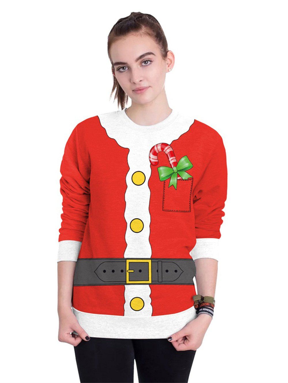 

Men and Women New Fashion Casual Slim Christmas 3D Digital Printing Round Neck Long Sleeve Sweatshirt Coat, Red