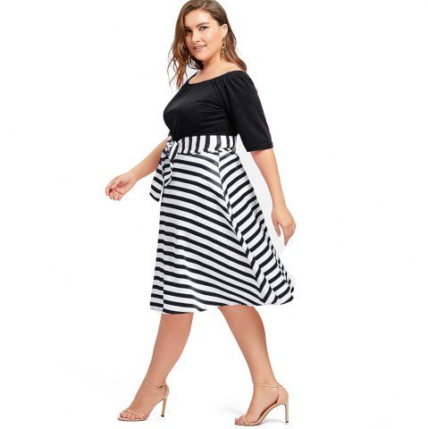 

Plus Size Christmas Party Stripe Knee Length Dress, Black