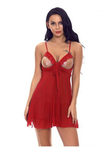 

Strap Leaking Chest Fun Sexy Nightdress, Red