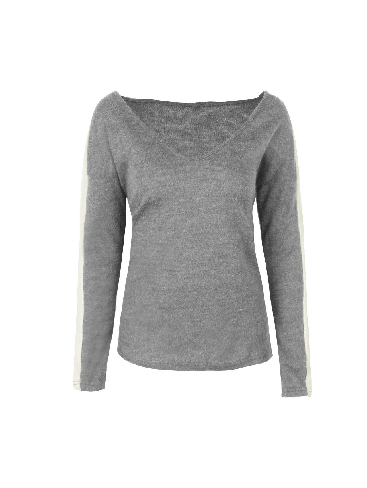 

V-neck Long sleeves sleeves stripes sweaters, Gray