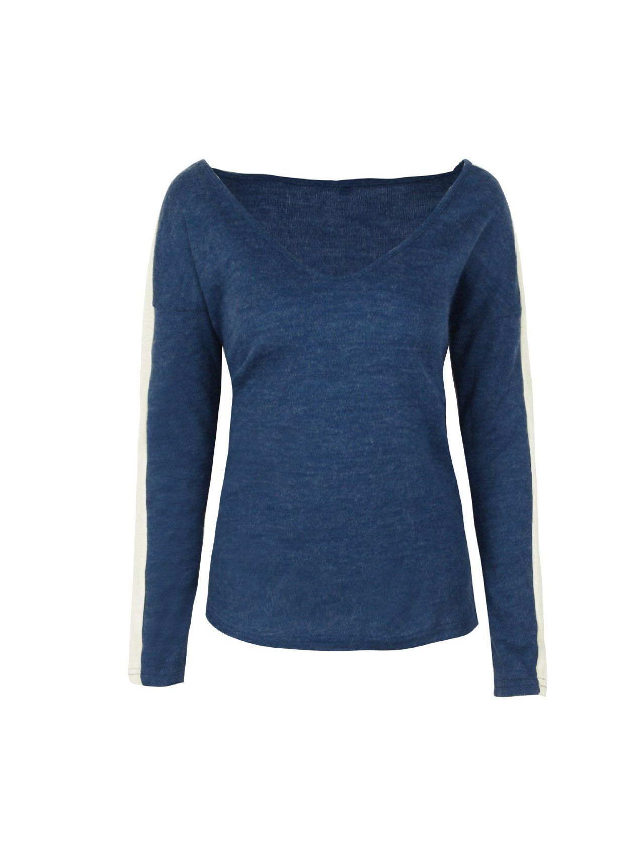 

V-neck Long sleeves sleeves stripes sweaters, Cadetblue