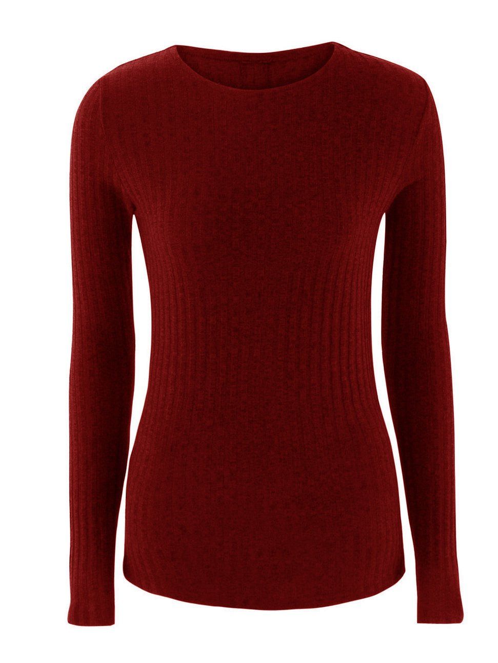 

Round collar long sleeve back lace-up sweater, Red wine