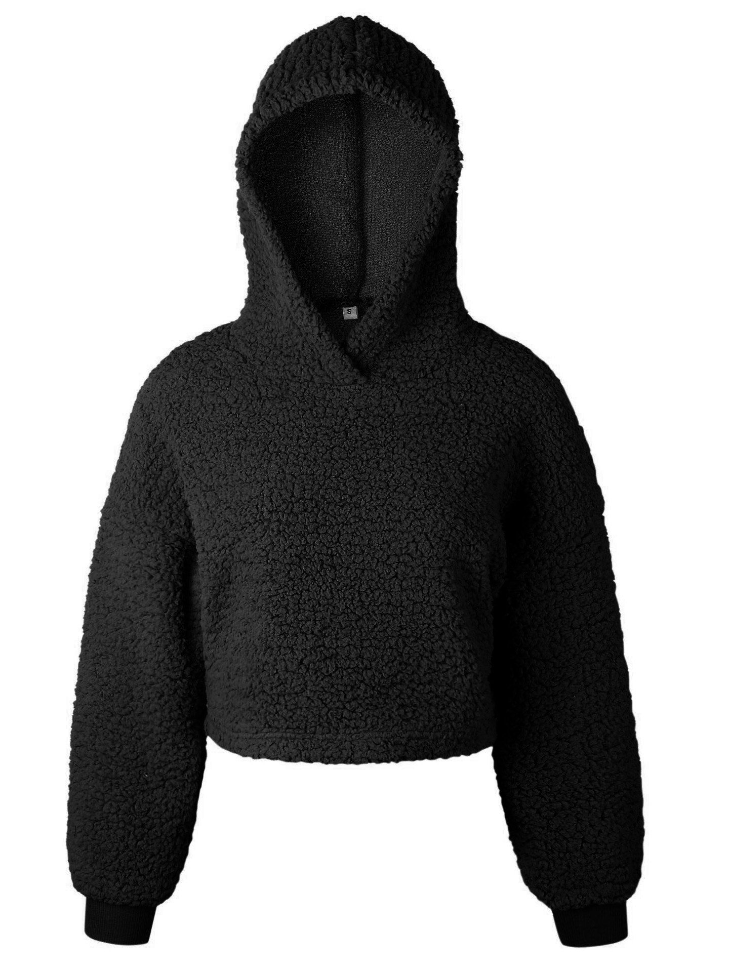 

Crop tops Hooded hoodies plush tops, Black