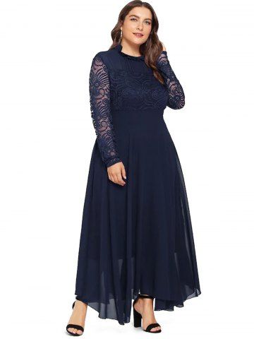 

Plus Size Lace Stitching Chiffon Dress, Cadetblue