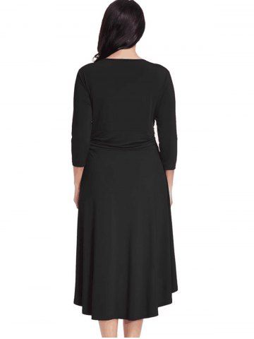 

Plus Size 3/4 Sleeve Cross V Neck Dress, Black
