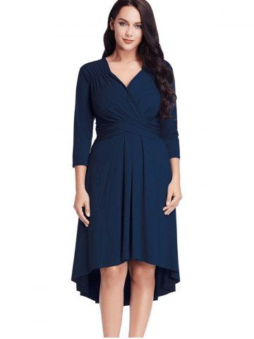 

Plus Size 3/4 Sleeve Cross V Neck Dress, Cadetblue