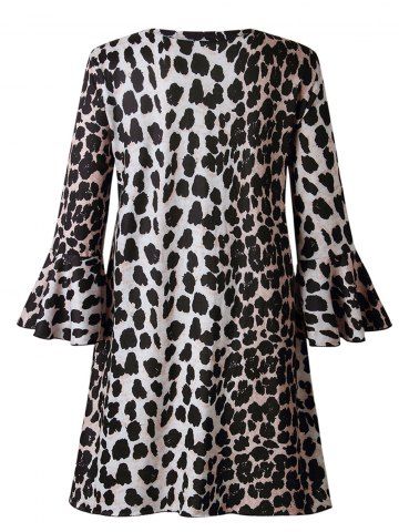 

2018 Womens Ruffle Plunged Leopard Print Frill Hem Shift Skater Shirt Dress Party Top