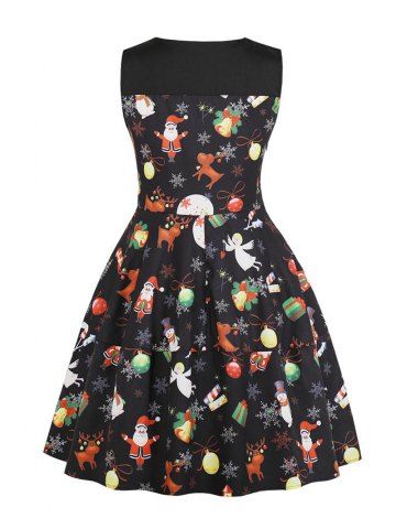 

Hepburn Vintage Series Dress Spring And Summer Round Neck Christmas Printing Design Sleeveless Corset Women Dress, Black