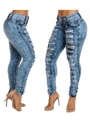 

Womens Sexy High Waist Pencil Jeans Casual Blue Ripped Denim Pants Lady Long Skinny Slim Jeans