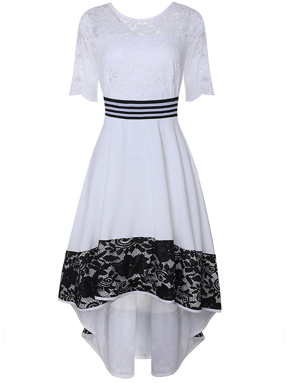 

Half Sleeve Irregular Hem Flared Dress, White