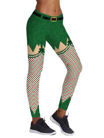 

Womens Cute Digital Print Ankle Length Skinny Christmas Leggings, Green