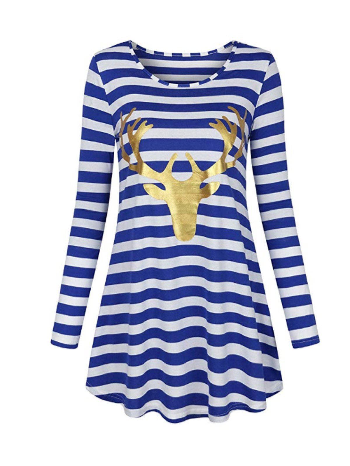 

Christmas Print Stripe Casual Dress, #001