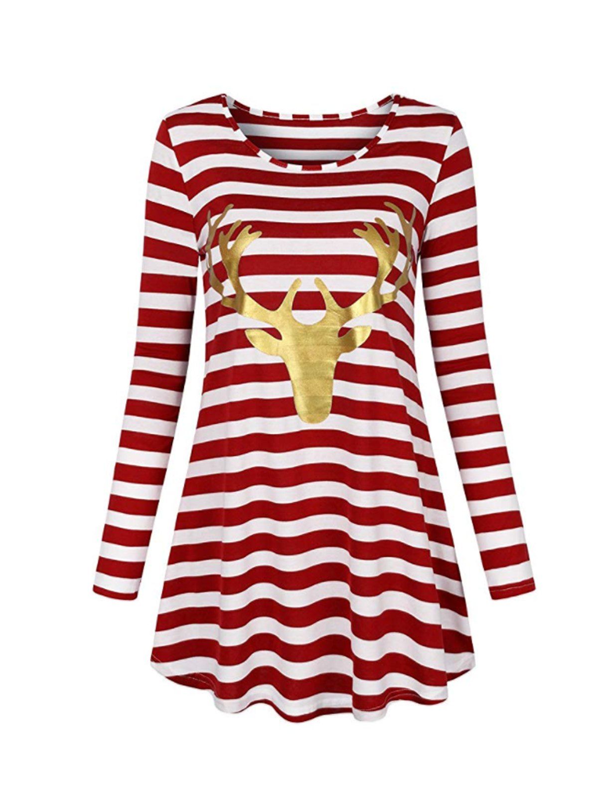 

Christmas Print Stripe Casual Dress, #002