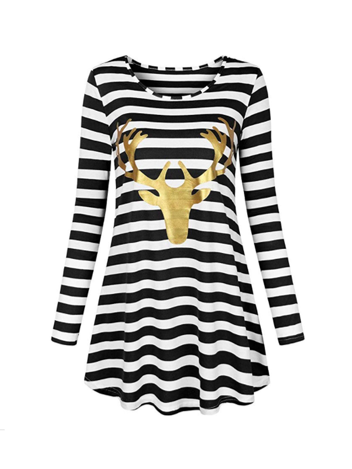 

Christmas Print Stripe Casual Dress, #003