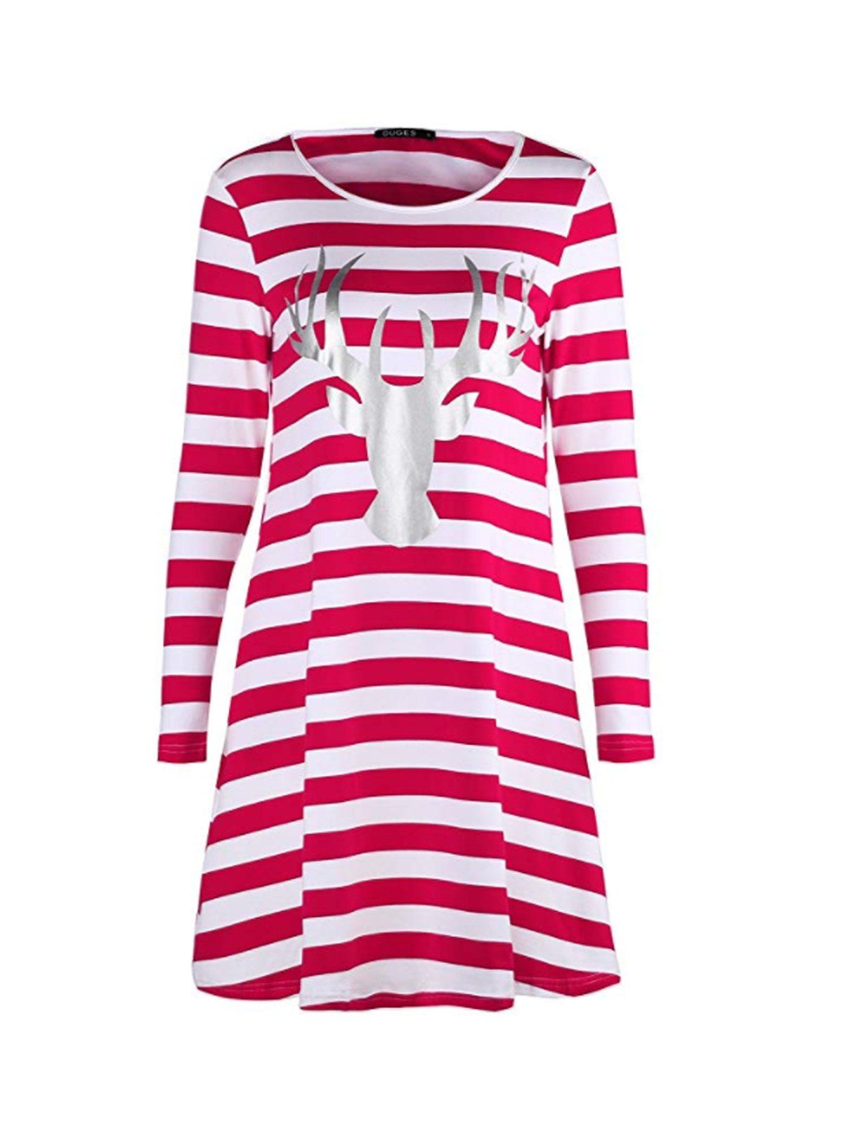 

Christmas Print Stripe Casual Dress, #004