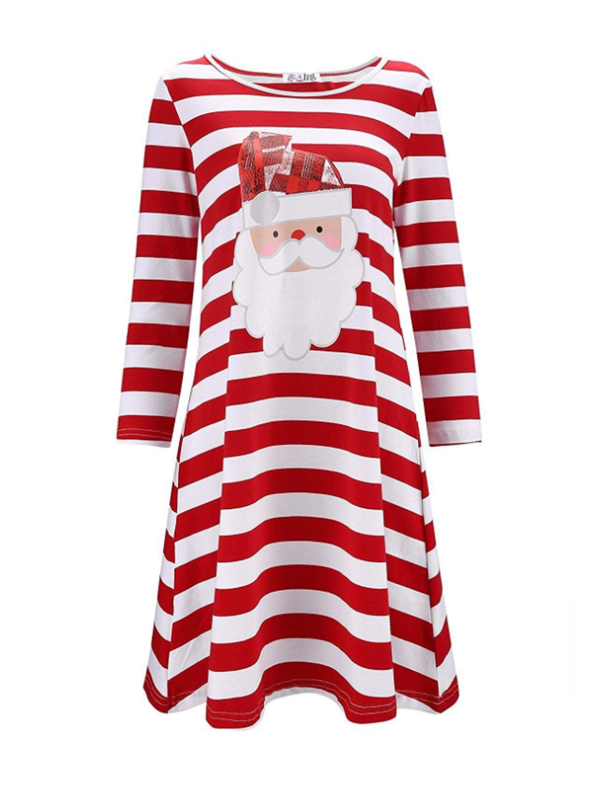 

Christmas Print Stripe Casual Dress, #005