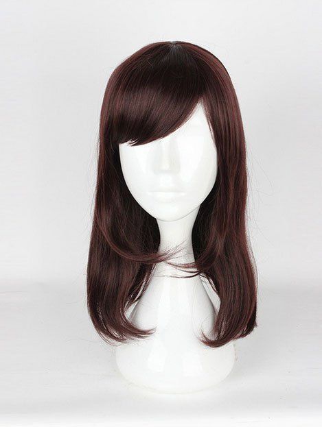 

Women's Korean Style Casual Brown Hair Wigs Ladies Slanted Bangs Long Wigs, Deep brown