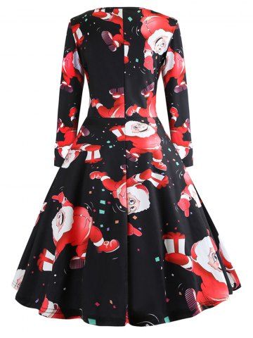 

Santa Claus Printed Long Dress, Black