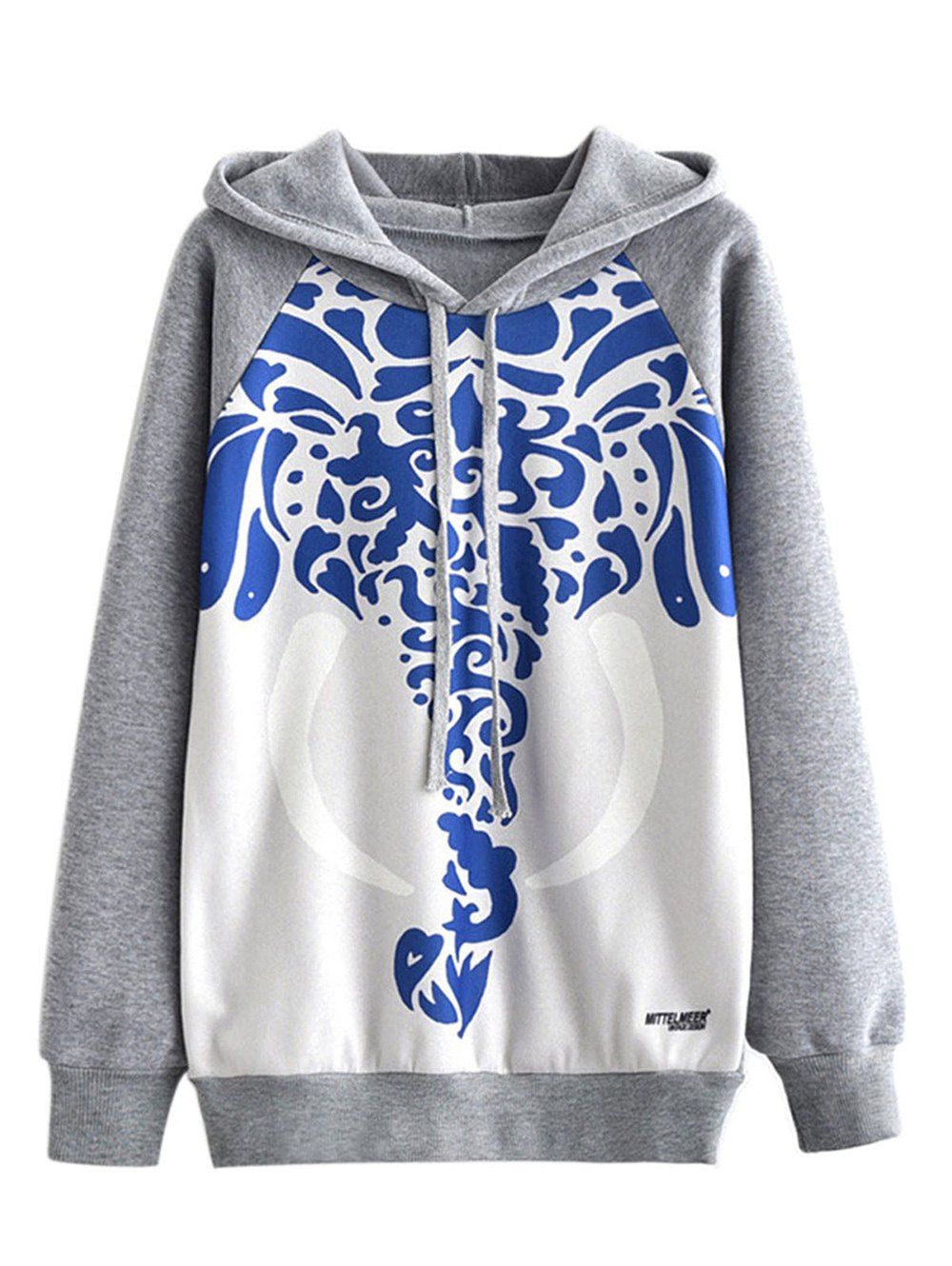 

Blue and White Porcelain Elephant Hoodie, Gray