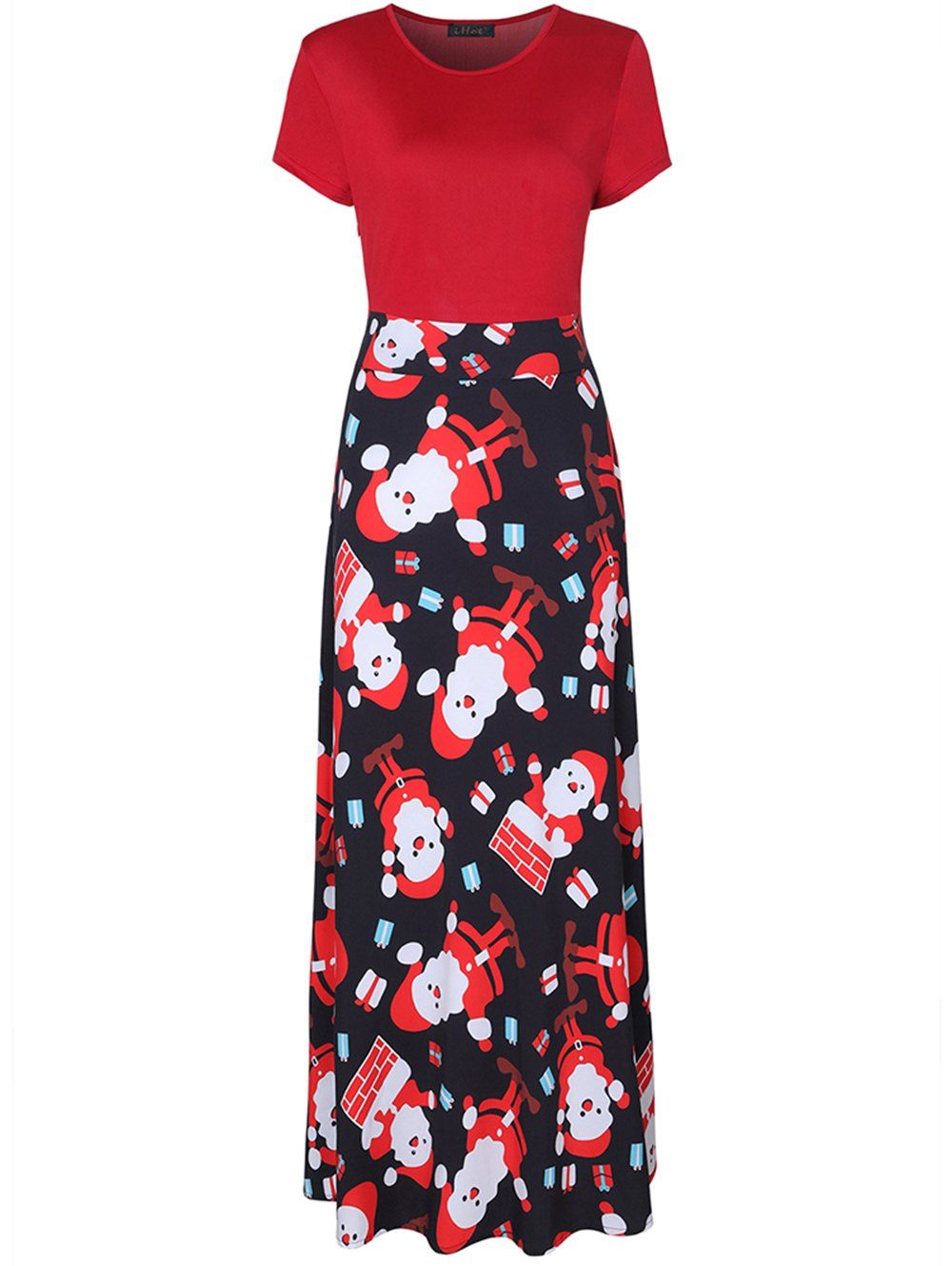 

Constrasting Color Floral Maxi Dress, Red